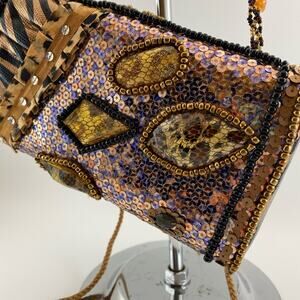 Magid Evening Bag Animal Print Zebra Sequin NWT